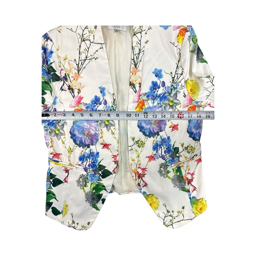 OVI Floral Blazer Skirt Suit Set Women’s Medium White Multicolor Cotton Stretch - Picture 7 of 14